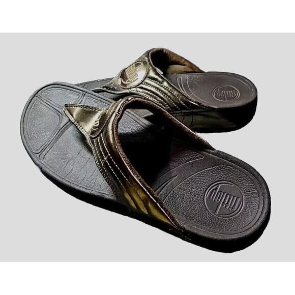 Fitflop Brown Bronze Leather Flip Flop Sandal Shoe Women Sz 9  OH09 - Picture 6 of 8